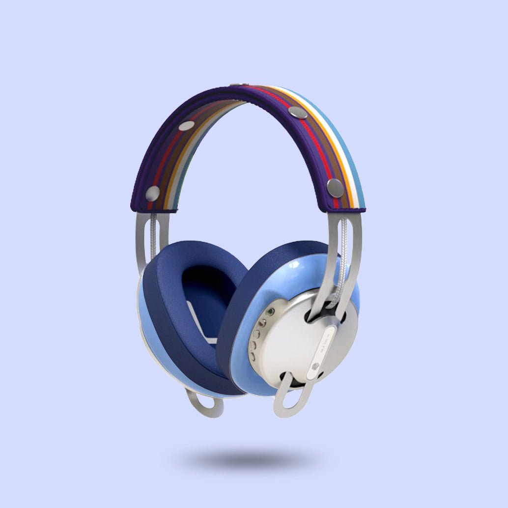 Starry Silver Modular Headphones with Blue with Blue Cushions and Purple-Blue Line Headband - Main