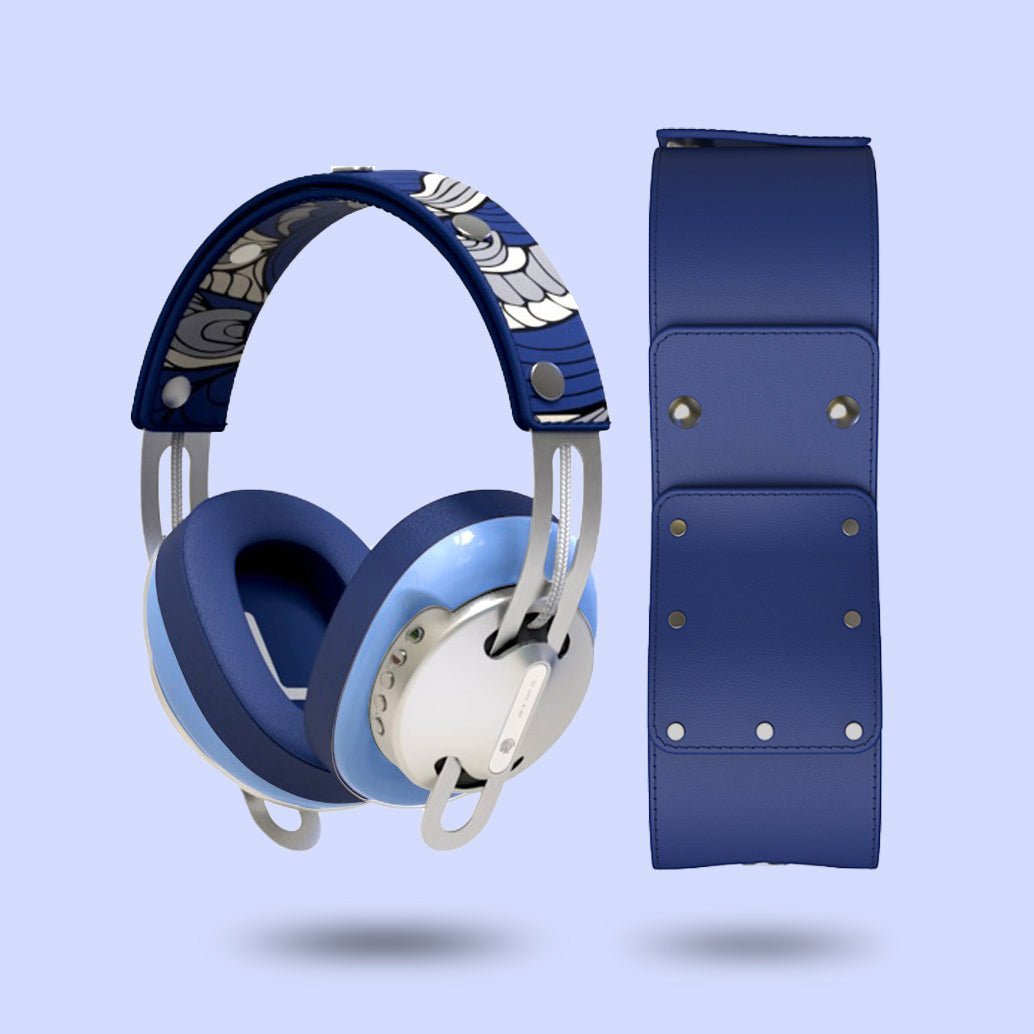 Starry Silver Modular Headphones - Blue with Blue Cushions and Blue Totem Headband Components