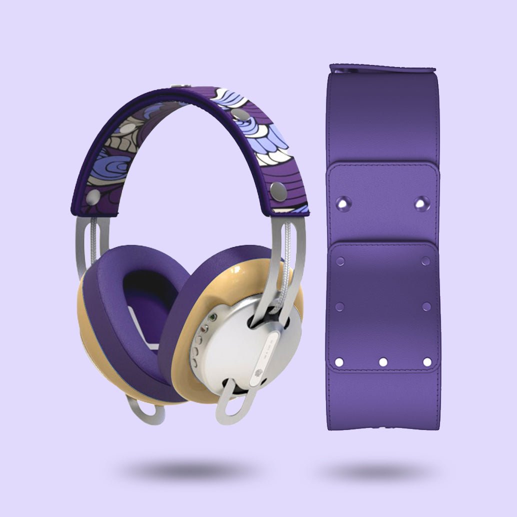 Starry Silver Modular Headphones - Yellow with Purple Cushions and Purple Totem Headband Components