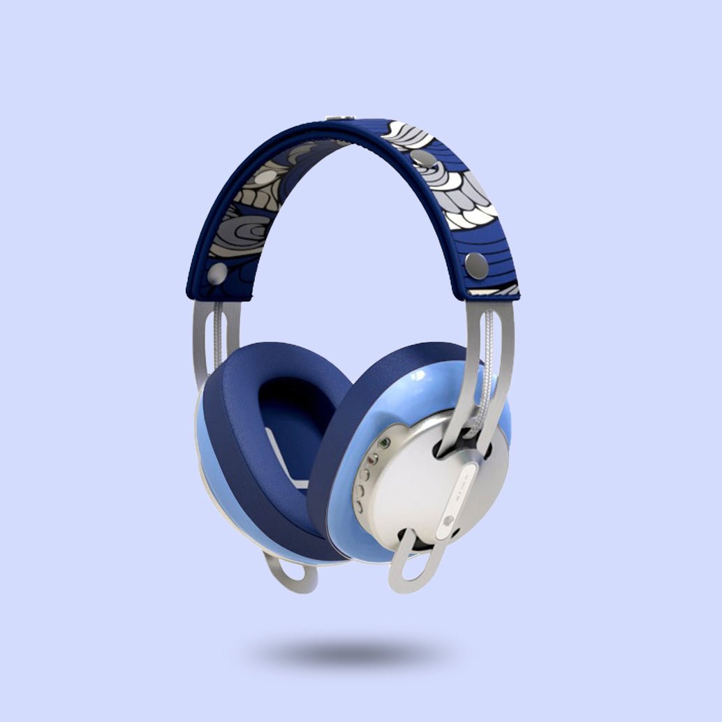Starry Silver Modular Headphones with Blue with Blue Cushions and Blue Totem Headband - Main