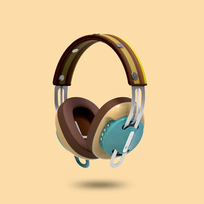 Retro Green Modular Headphones with Yellow with Brown Cushions and Brown-Yellow Line Headband - Main