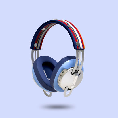 Starry Silver Modular Headphones with Blue with Blue Cushions and Blue-Yellow Line Headband - Main