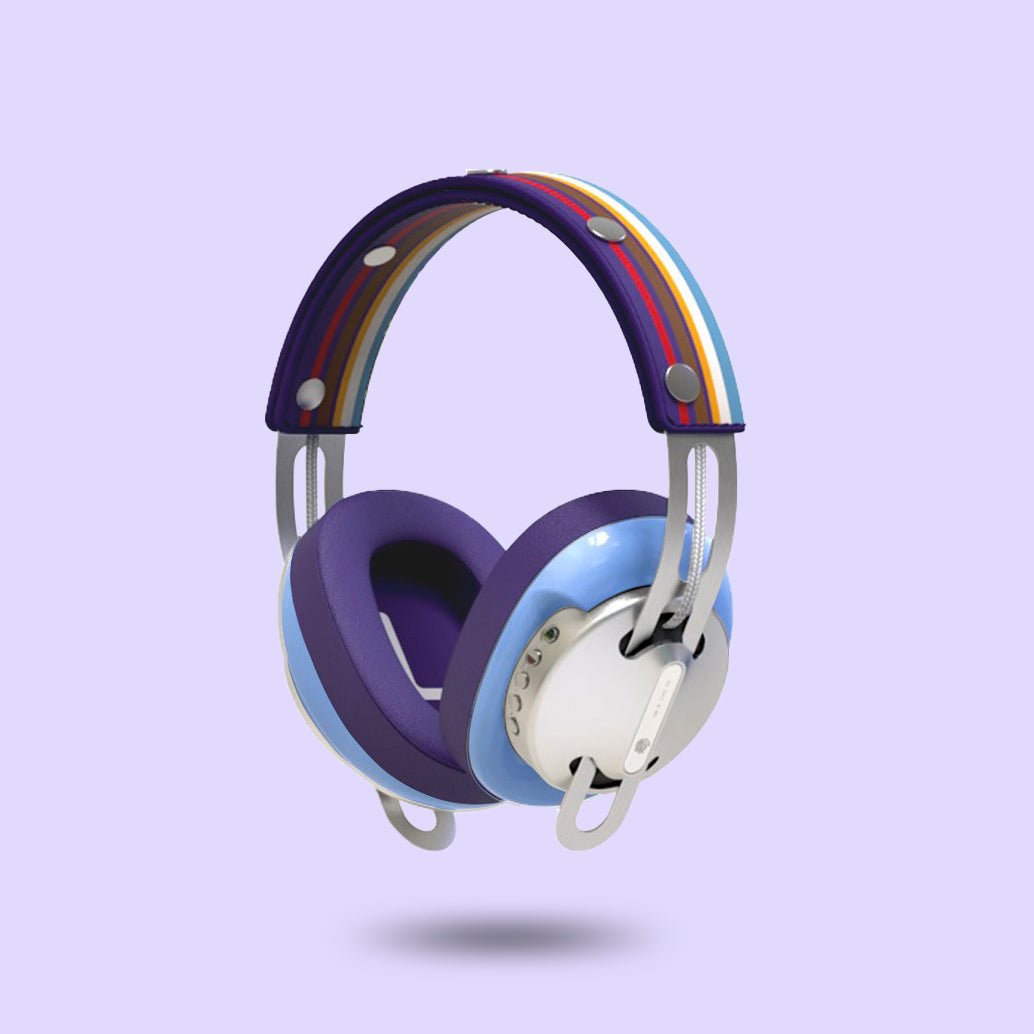 Starry Silver Modular Headphones with Blue with Purple Cushions and Purple-Blue Line Headband - Main