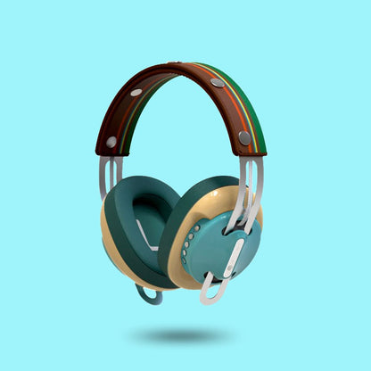 Retro Green Modular Headphones with Yellow with Green Cushions and Brown-Green Line Headband - Main