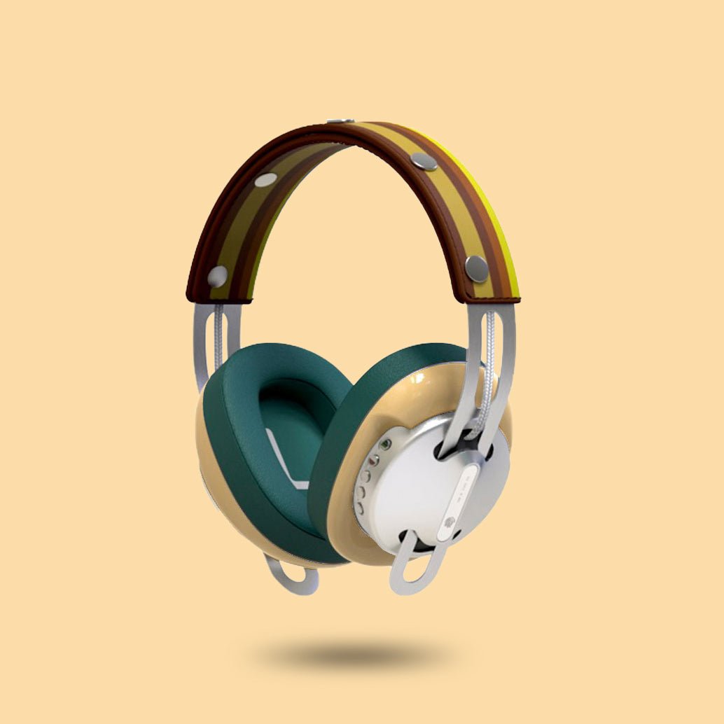 Starry Silver Modular Headphones with Yellow with Green Cushions and Brown-Yellow Line Headband - Main