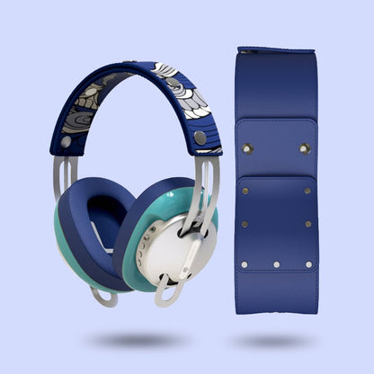 Starry Silver Modular Headphones - Green with Blue Cushions and Blue Totem Headband Components