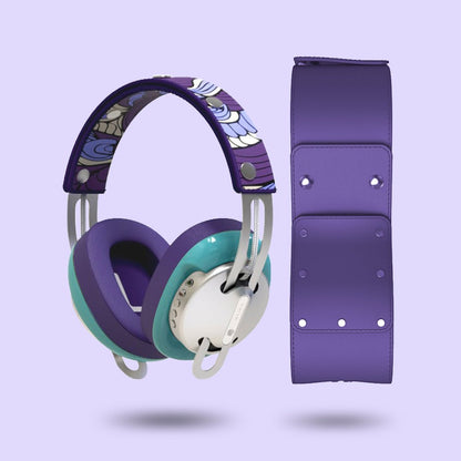 Starry Silver Modular Headphones - Green with Purple Cushions and Purple Totem Headband Components