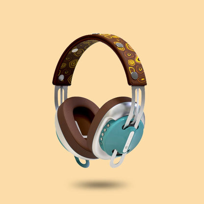 Retro Green Modular Headphones with Silver with Brown Cushions and Quantum Brown Headband - Main