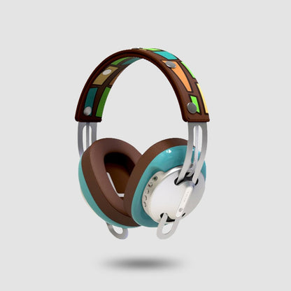 Starry Silver Modular Headphones with Green with Brown Cushions and Liuli Brown Headband - Main