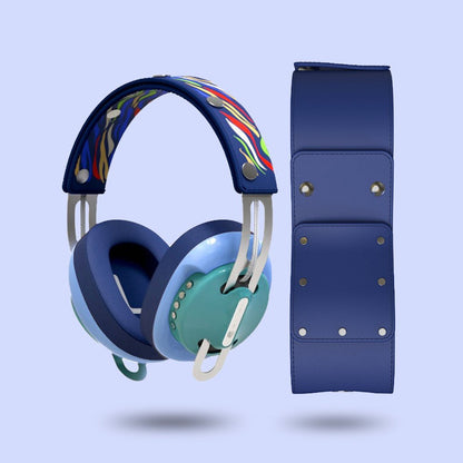 Retro Green Modular Headphones - Blue with Blue Cushions and Flowing Year Blue Headband Components