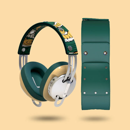 Starry Silver Modular Headphones - Yellow with Green Cushions and Green Totem Headband Components