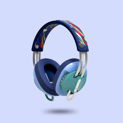 Retro Green Modular Headphones with Blue with Blue Cushions and Flowing Year Blue Headband - Main